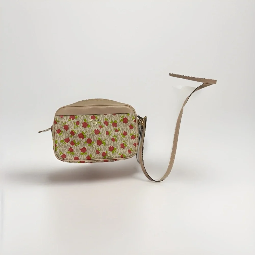 Michael Kors‎ Women's Crossbody Bag White/Floral Print Zip Closure Medium Bag